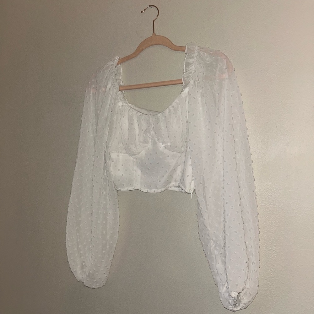 SHEIN White Swiss Dot Peasant Crop Top - Picture 2 of 7